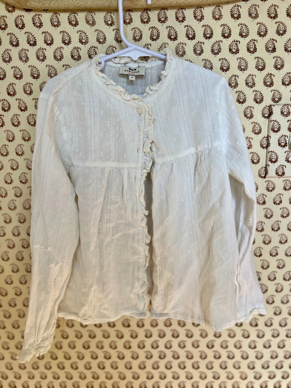 Cyrillus Paris White Ruffled Cotton Blouse Top Size 10
